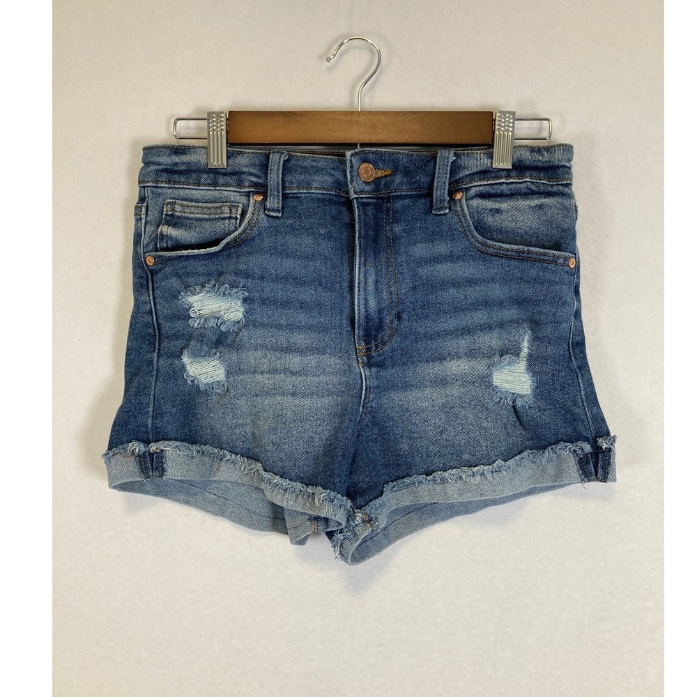 Celebrity Pink Denim Shorts‎ Womens 9/29 Blue High Rise Distressed Frayed Hem